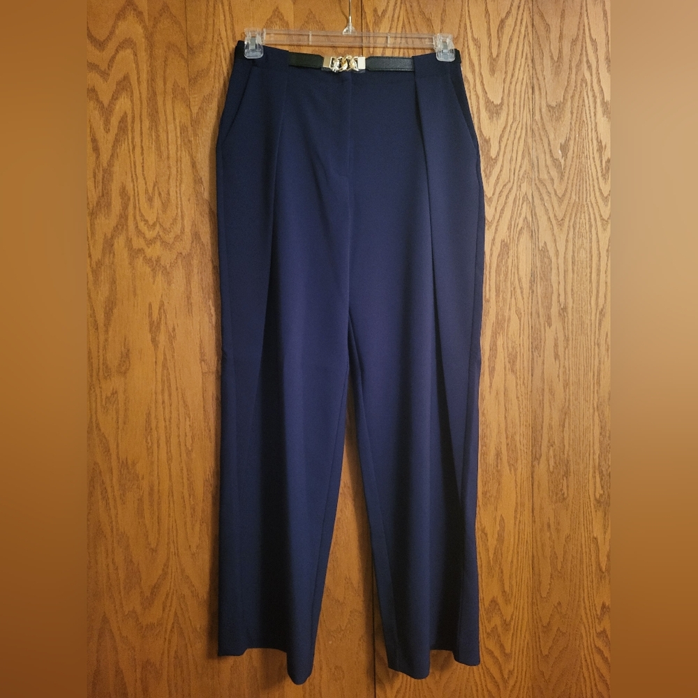 NWT Anne Klein Navy Blue High Rise Wide Leg Pant Size 6